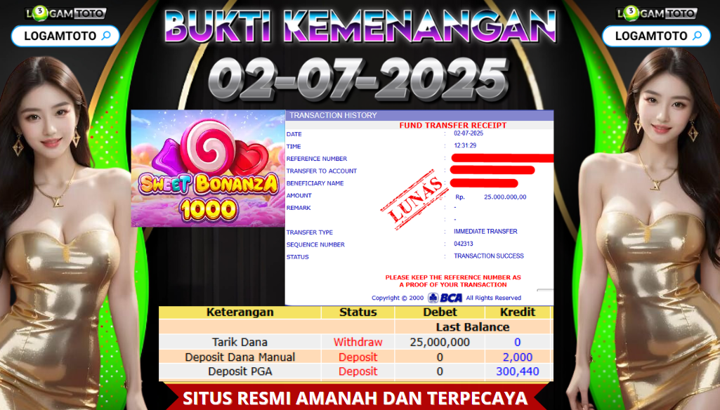 SELAMAT KEPADA MEMBER SETIA LOGAMTOTO BERHASIL JACKPOT DI PERMAINAN SLOT SWEET BONANZA 1000